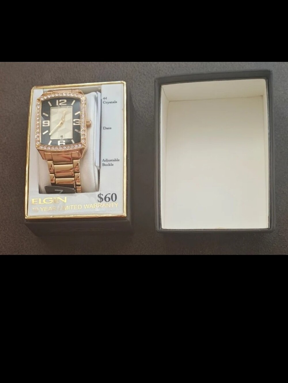 Elgin Men’s Gold-Tone Bracelet Watch with Crystal Bezel (Model FG160062) NIB